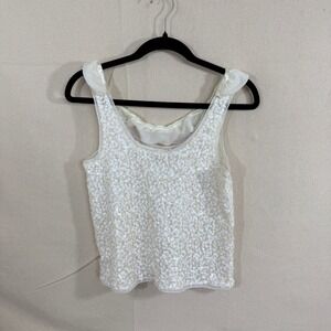 Vintage Daisy Womens White Sequin Ruffle Tank Top Size Medium T83461 Made in USA